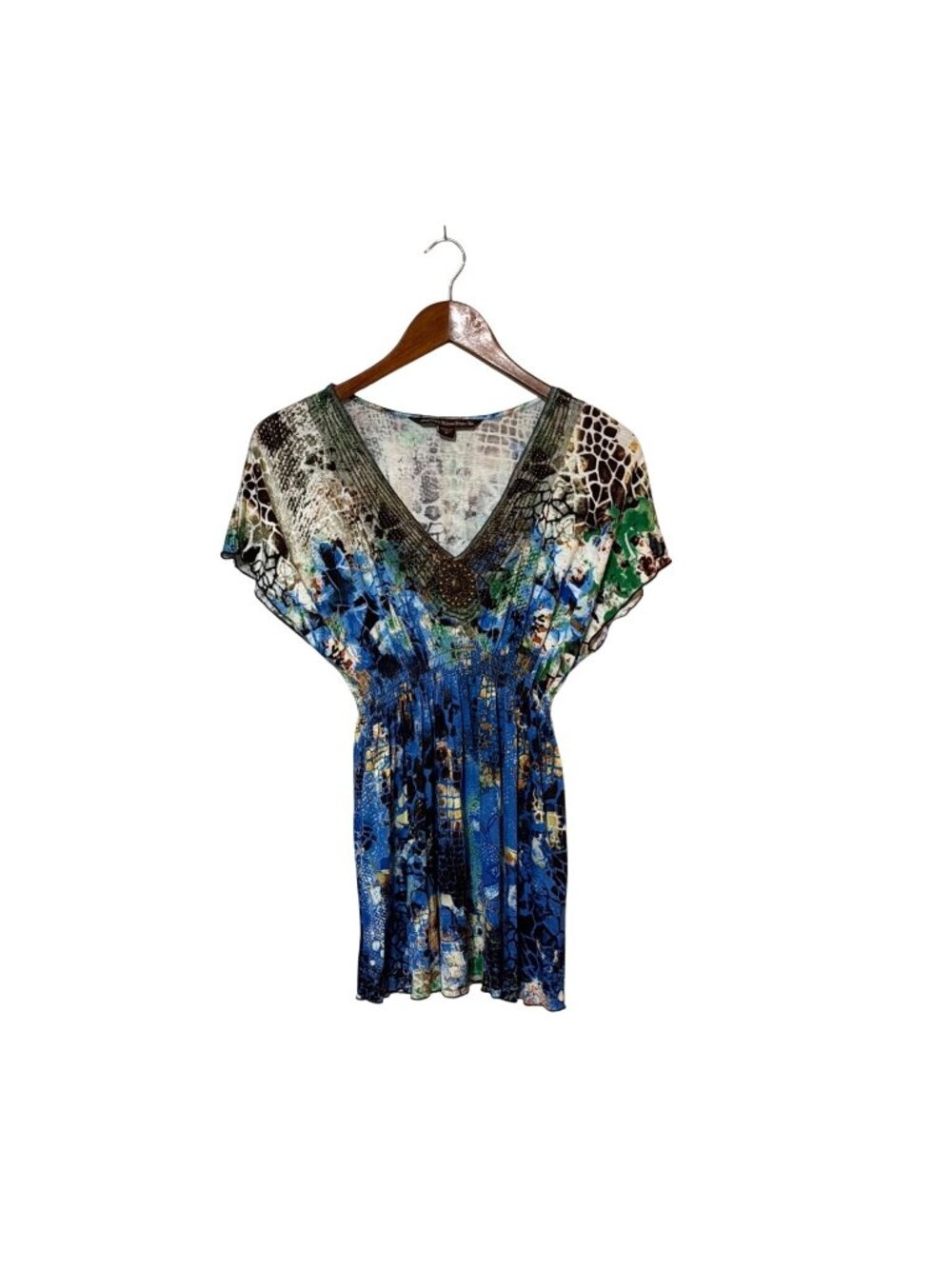 Mushka By Sienna Rose Womens V-Neck Multicolor Dress With Abstract Print‎ Size M
